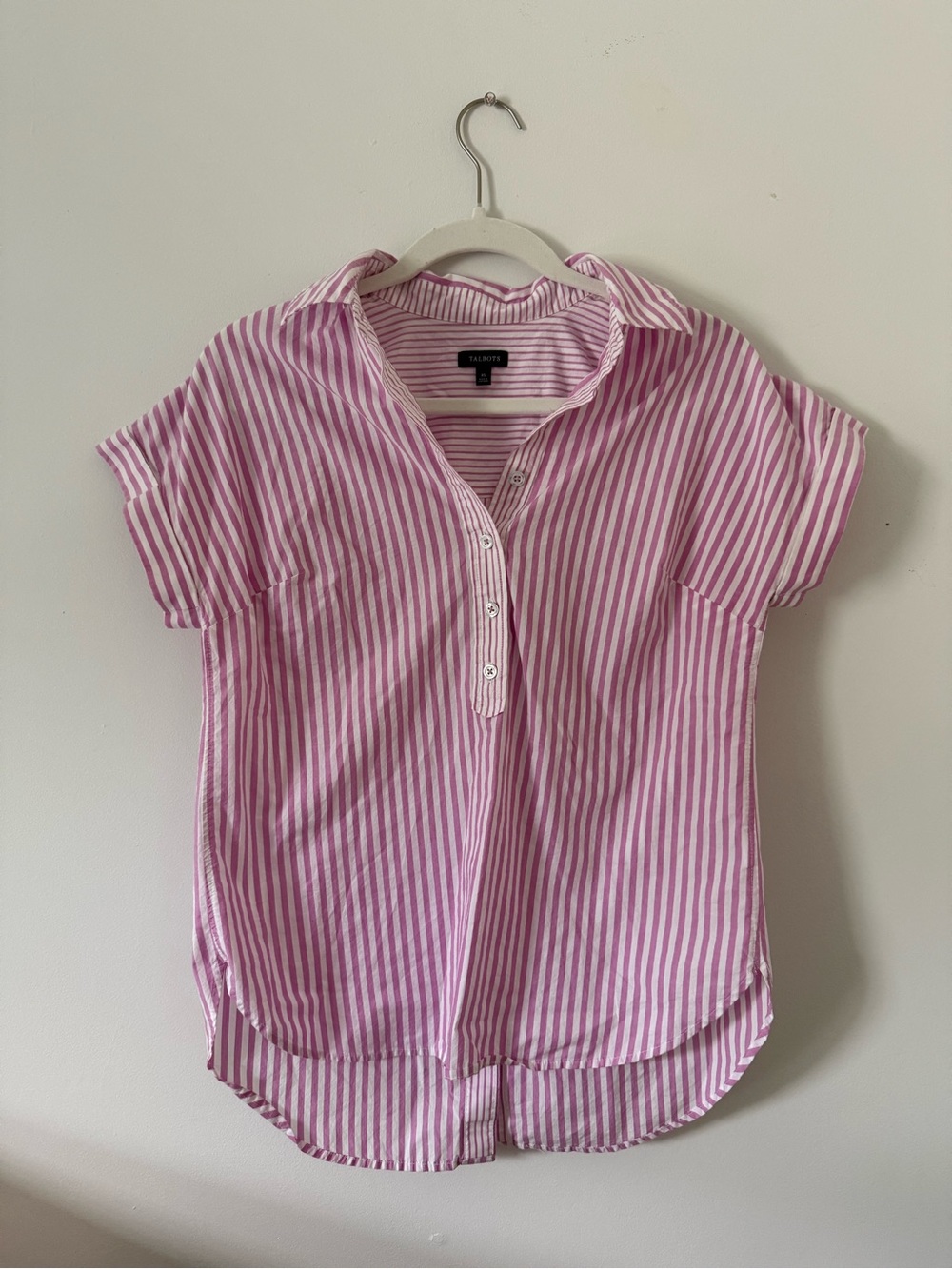 Talbots Regency Pink Stripe Short-Sleeve Button Up Shirt